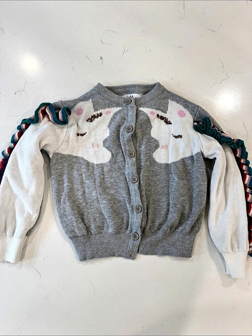 Lola + the Boys Grey Rainbow Gem Cardigan Girls' Gray & White 4-5Y